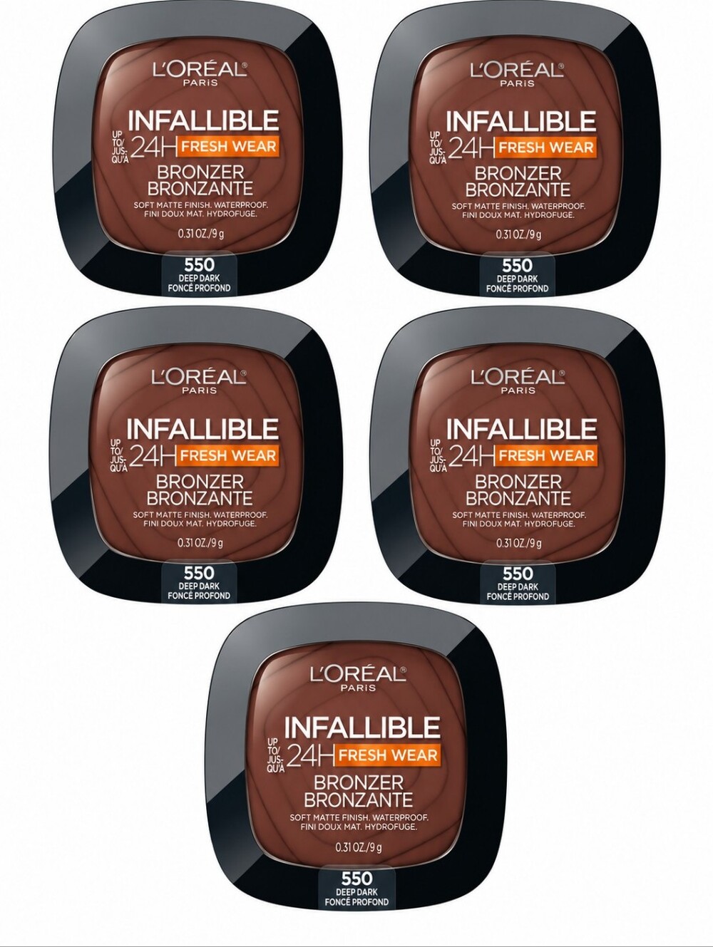 5 x L'Oreal Paris Infallible 24H Fresh Wear Soft Matte Bronzer 550 Deep Dark